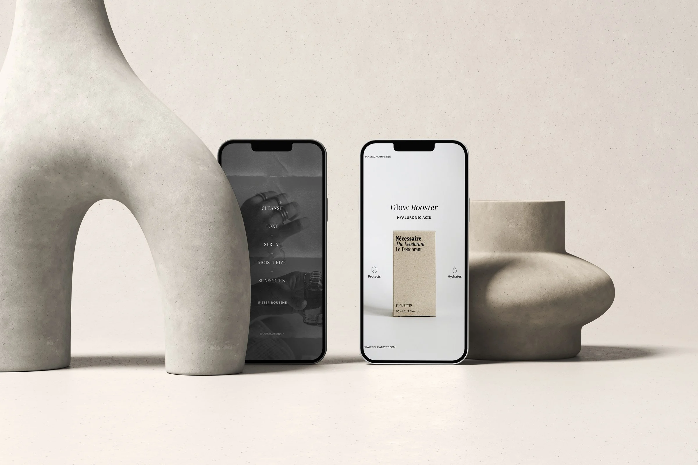 Skincare brand Canva templates on two phones