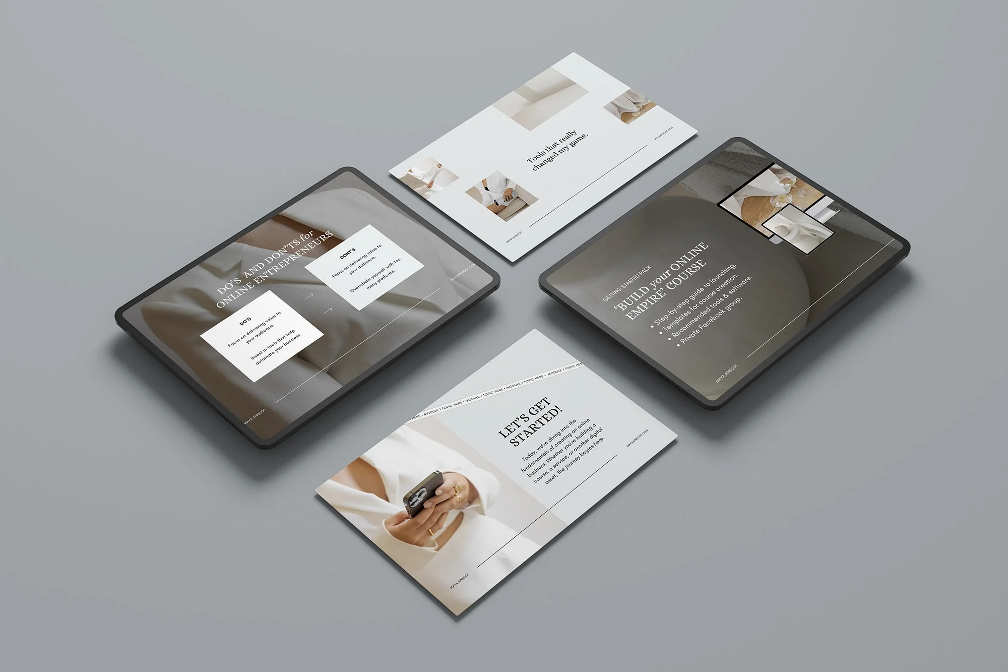 Slide deck templates shown on tablets